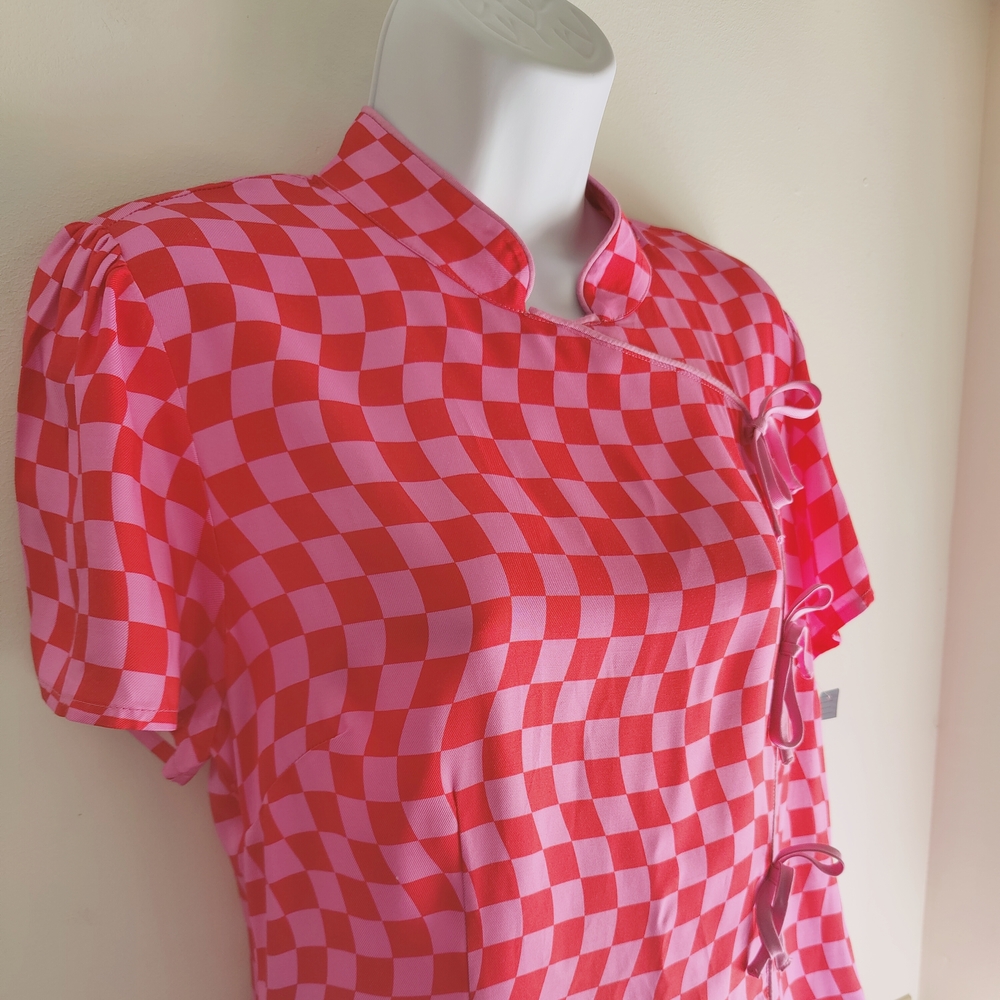 Kitri Mini Dress Red and Pink Checkerboard 10 US